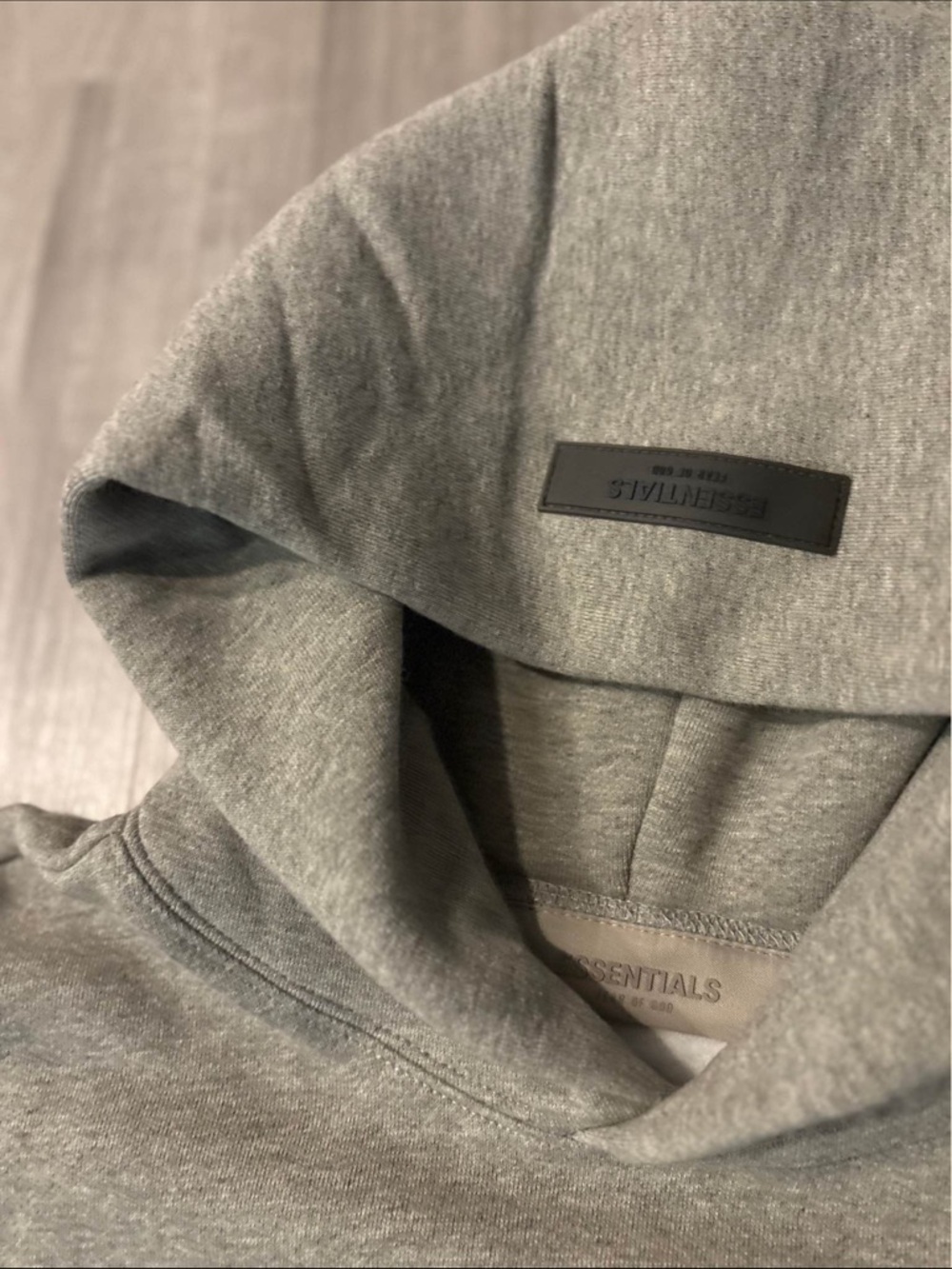 Essentials Dark Oatmeal Pullover Hoodie with Logo Tag - Picture 3 of 5